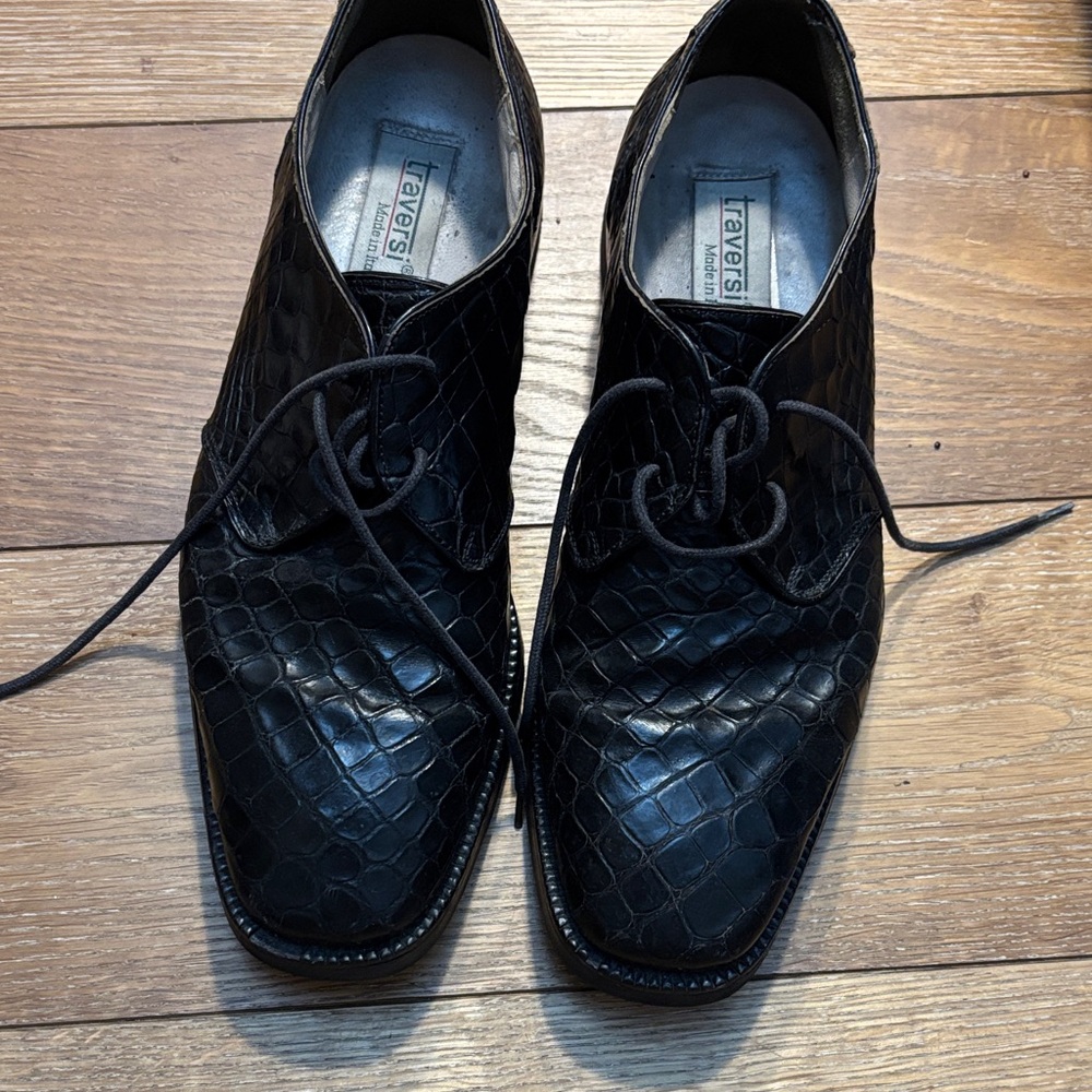 Black genuine Crocodile leather Men's Derbys size 9